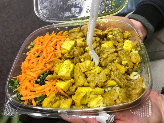 Curry Tofu Bowl. Best prepackaged meal sold here.