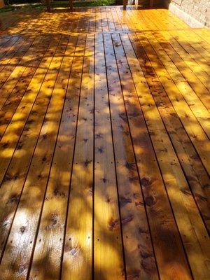 Cedar deck stained and sealed with Cedartone. Call or text for a free estimate.  512-552-0281