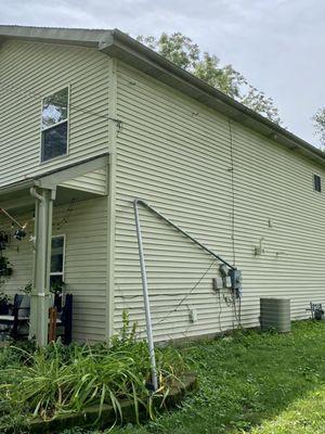 Electrical damage after a tree fell and knocked out the electricity to the home.