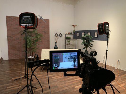 Interview setup for video recording in studio.