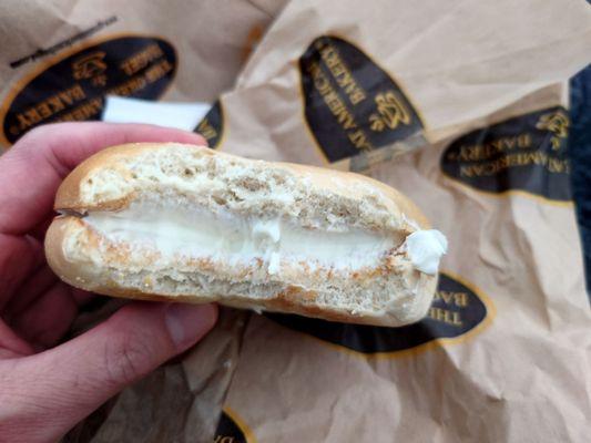 Plain bagel with cream cheese, toasted.