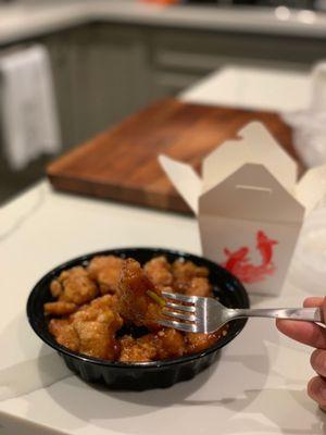 General Tso to-go! Delicious and lots of protein for the price!