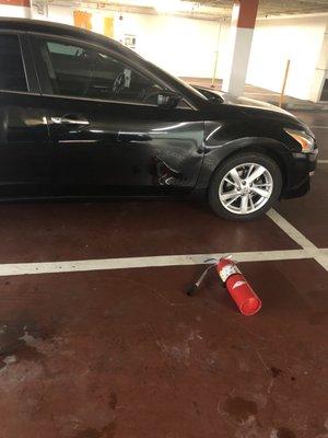 Fire extinguisher used to vandalize vehicle on 7/22/22