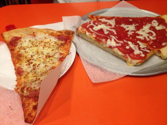 Cheese slice, pepperoni slice, and pepperoni Sicilian slice