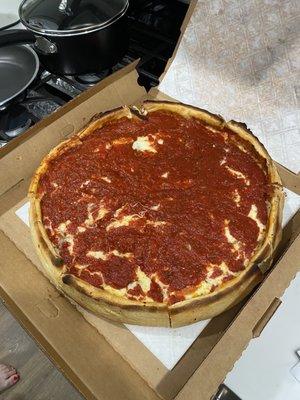 Pan Pizza with Pepperoni, Mushrooms, Italian Beef, and Peppers.