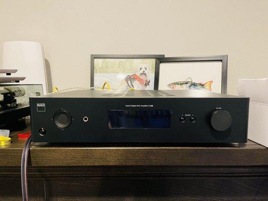 The NAD C 386 w/ integrated BluOS module.  I like it, but will switch out for the Cambridge.