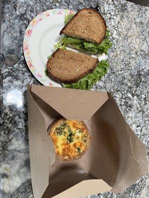 Top to bottom: Happy Goat Sandwich and a quiche