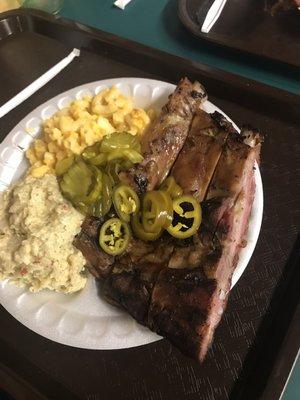 Rib Dinner, tater salad, Mac & cheese