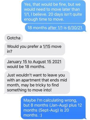 Math issues, again, even when double checking the math, she still insisted that January 2020 to August 2021 was 18 months.