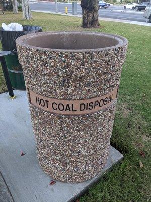 Hot coal disposal, BYO grill though