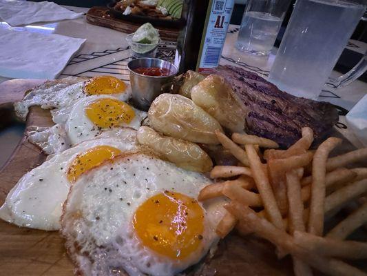 Steak  and Eggs added two more eggs with a order of chilies  excelente service