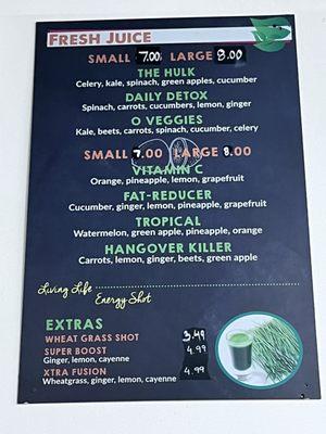 Juice menu