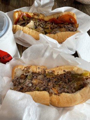 Two Philly cheesesteaks