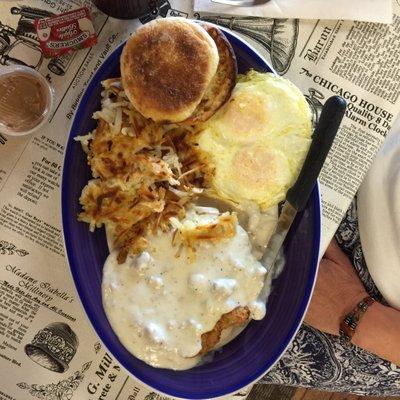 Chicken fried steak and eggs