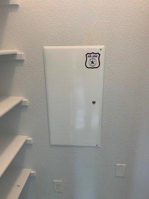 Discrete alarm panel, easily hidden away in a closet.