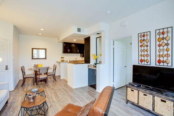 Living Room and Dining Room at L'Estancia Apartment Homes