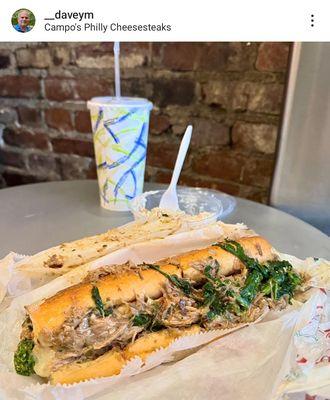 Roast pork sandwich with broccoli rabe.