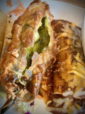 Chile Relleno (crispy batter fried without sauce on top by request) & red chili enchilada.