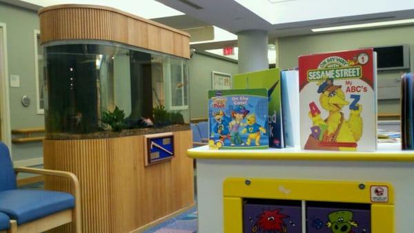 Waiting area is well appointed to occupy kids while waiting.