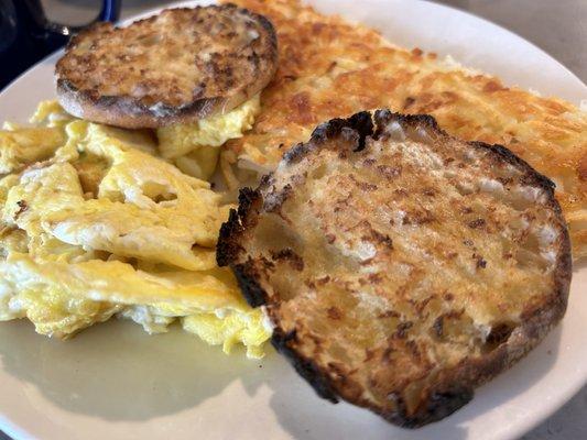 Saturday breakfast: Scrambled Eggs, English Muffin and Hash Hash browns.