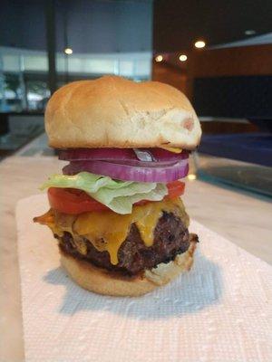 Take the Cafe Hudson Classic Bacon Cheeseburger Challenge - if it fits in your mouth, your meal is free!