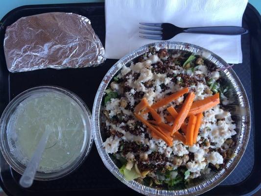 Red Quinoa salad with shawarma chicken ( chicken is $2 extra ) perfect meal post leg day at the gym :)