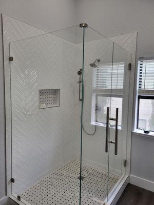 3 panel frameless shower door