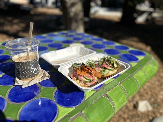 Carrot lox with my iced Opus coffee