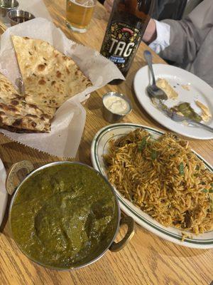 Amazing garlic cilantro naan, saag paneer and the lamb briyani. Finished the papadom, forgot to take pics