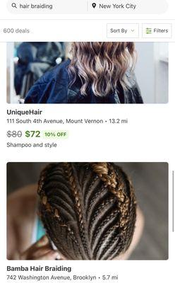 We are on Groupon Bamba African Hair Braiding