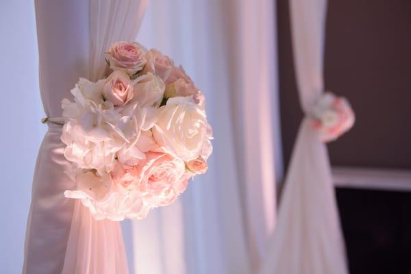 wedding ceremony - fresh flower tie backs.