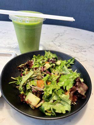 Side mixed green salad & FOR EVER YOUNG Shake