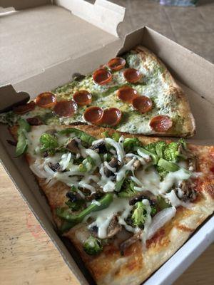 Pepperoni pesto with hot honey & veggie slice