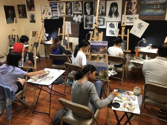 Oil painting class at Ichen Art Academy, Pleasanton.