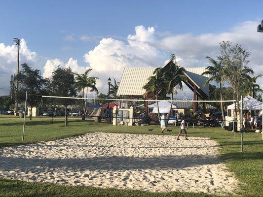 Sand volleyball court.