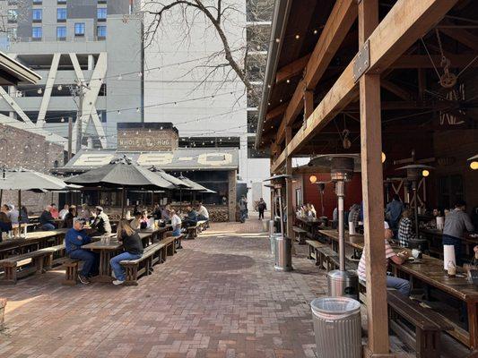 On the right is waiter service, on the left is self service beer garden.