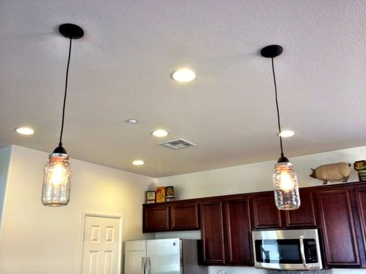 Mason jar pendant lights. Clean, professional job by Electric FX!