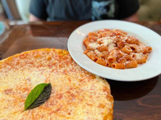 Pizza Margherita and Bombolotti Amatriciana