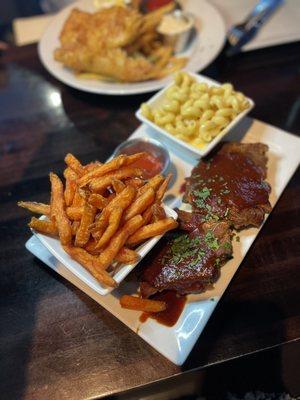 Ribs. Served with sweet potatoes and fries