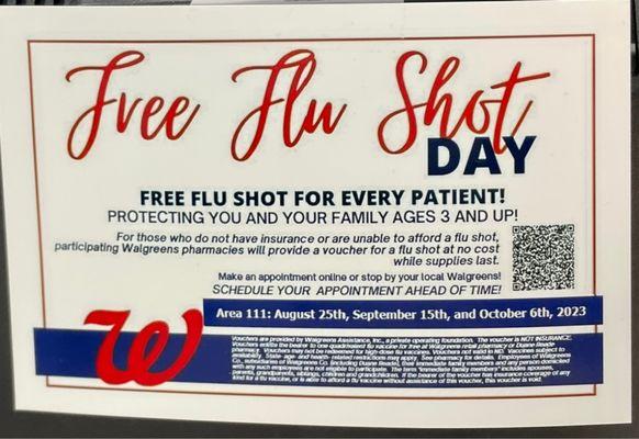 Free Flu Shot days for Fall 2023