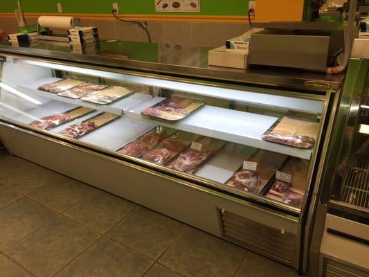 Meat section featuring beef and lamb.