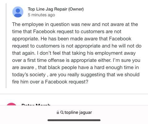 Owners google review response