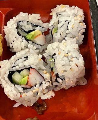 Lunch Bento Box California roll.