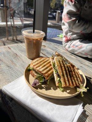 Chicken pesto with a Carmel latte