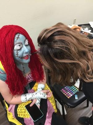 Theatrical Makeup in action by Ashley Head of Dollhouse Beauty Parlor and Sabrina Cedillo