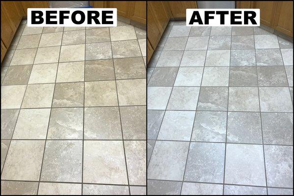 Gray tile kitchen floor before and after pics.