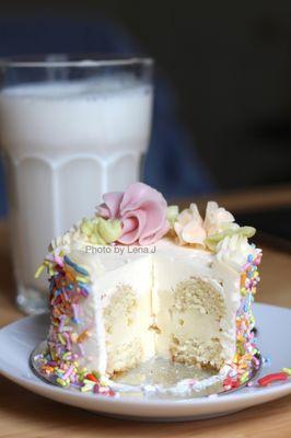 Mini layer cake ($8) - mini vanilla Dinky cake for Mother's Day. Very sweet.