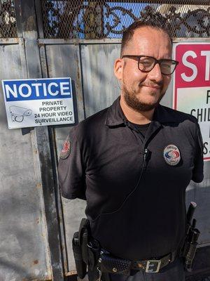 One our armed officers protecting a synagogue