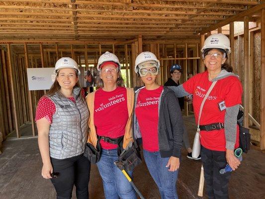 We are working on bracing the framing, tool belts on, protective gear too. Love this group- many volunteer opportunities all over the USA.