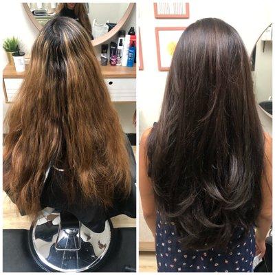 Before/After - Color, Long Layers, and Blowout done by Jamie Galati 702-266-6996